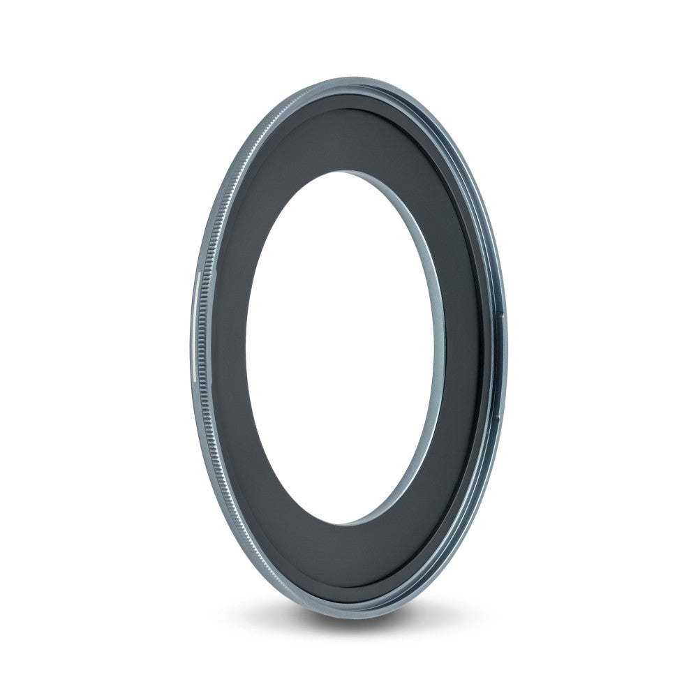 Gray magnetic adapter ring shown at an angled side view against white background, displaying the inner opening and metallic threading detail.