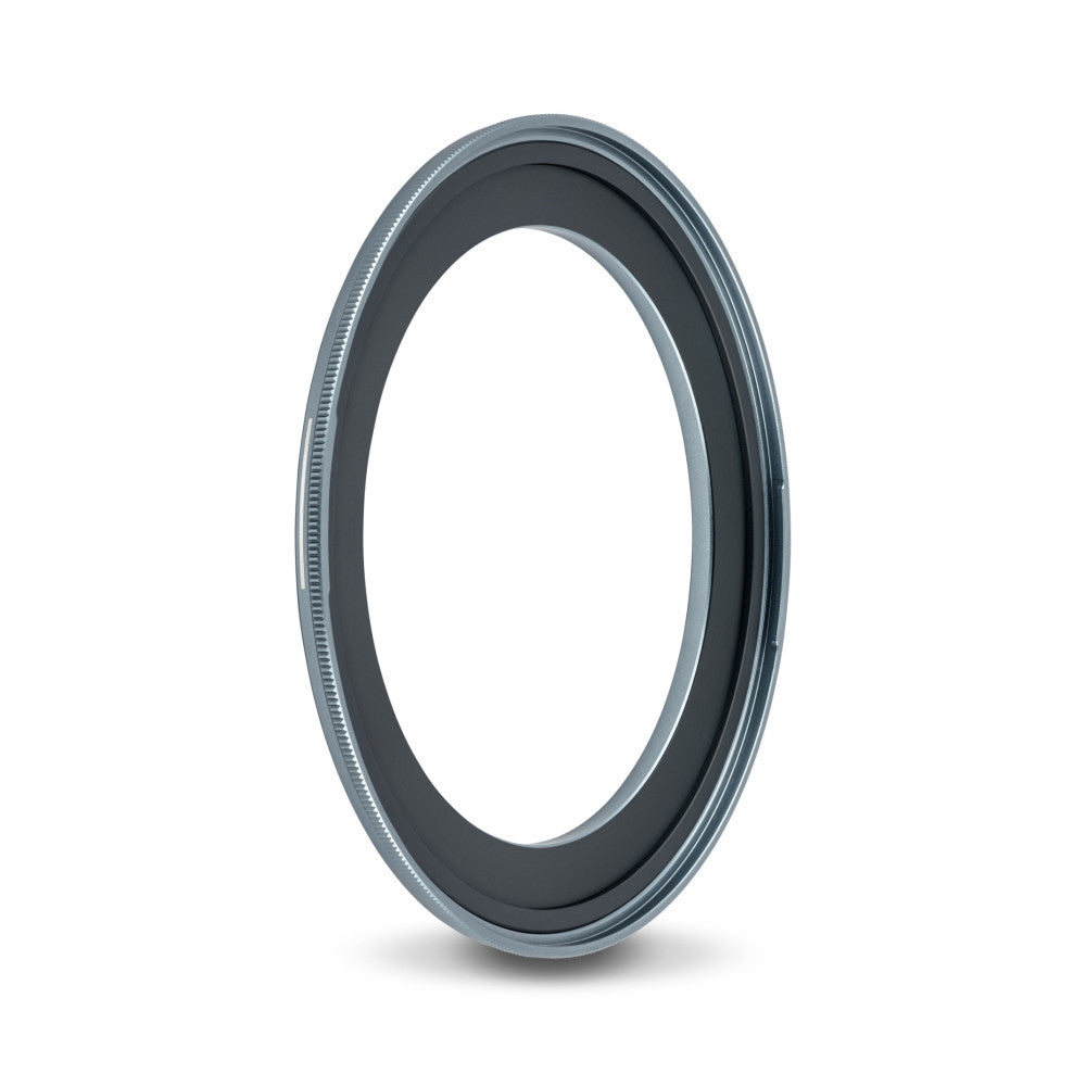Side view of a gray and black magnetic adapter ring with a circular opening, shown at an angle against a white background.