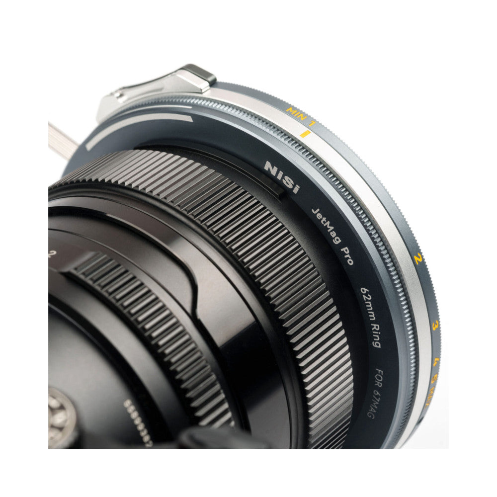 Close-up detail of NiSi JetMag Pro magnetic filter ring showing labeled specifications and grooved texture against white background.