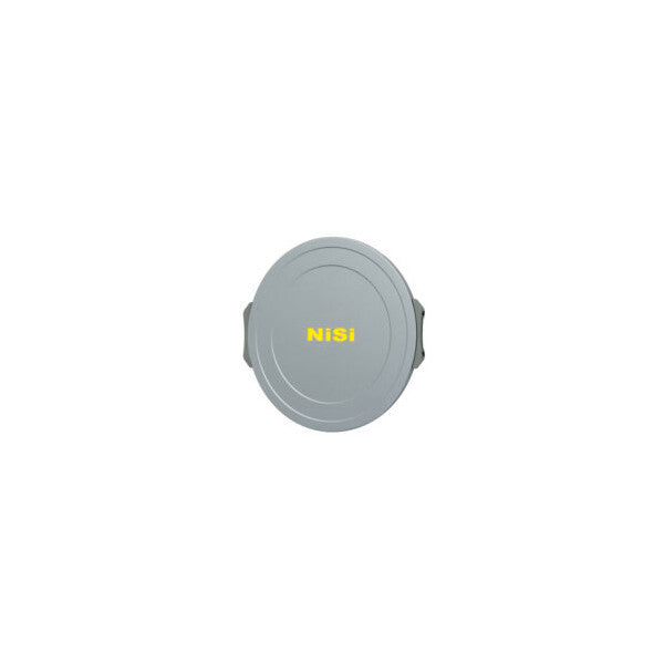 Gray circular magnetic lens cap with yellow NiSi branding, photographed straight-on against white background.