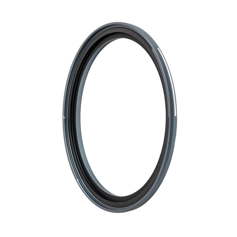 Black magnetic adapter ring shown at an angle against a white background, displaying its cylindrical form and textured grip surface.