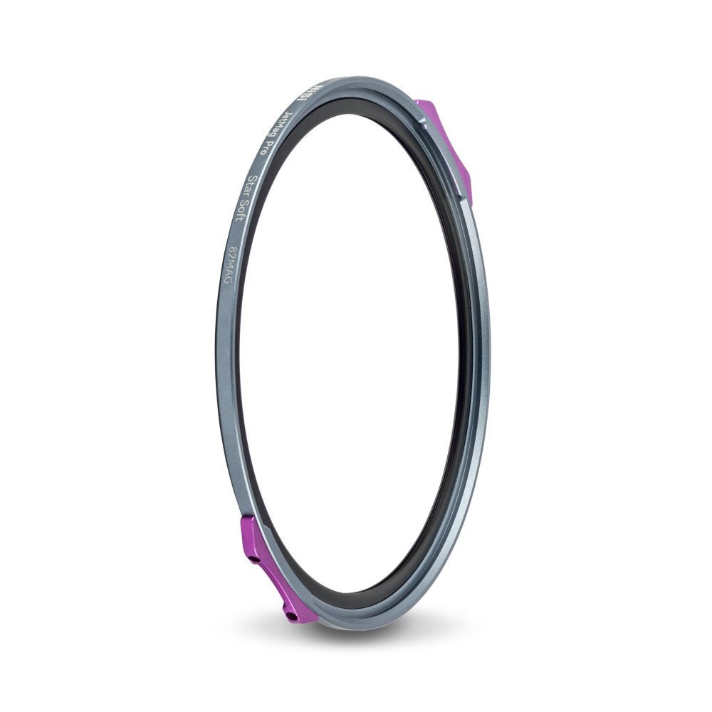 Gray circular magnetic filter ring with purple metal tabs, shown at an angle against white background.