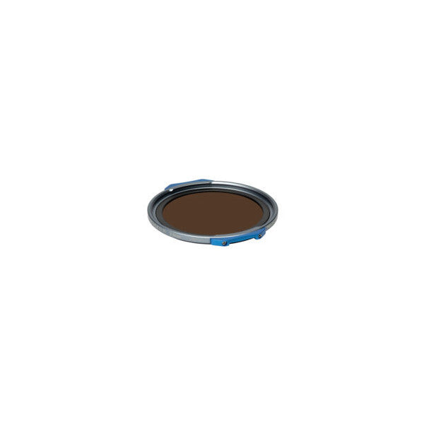 Top-down view of a circular magnetic filter with blue accents and dark neutral density glass, shown against white background.