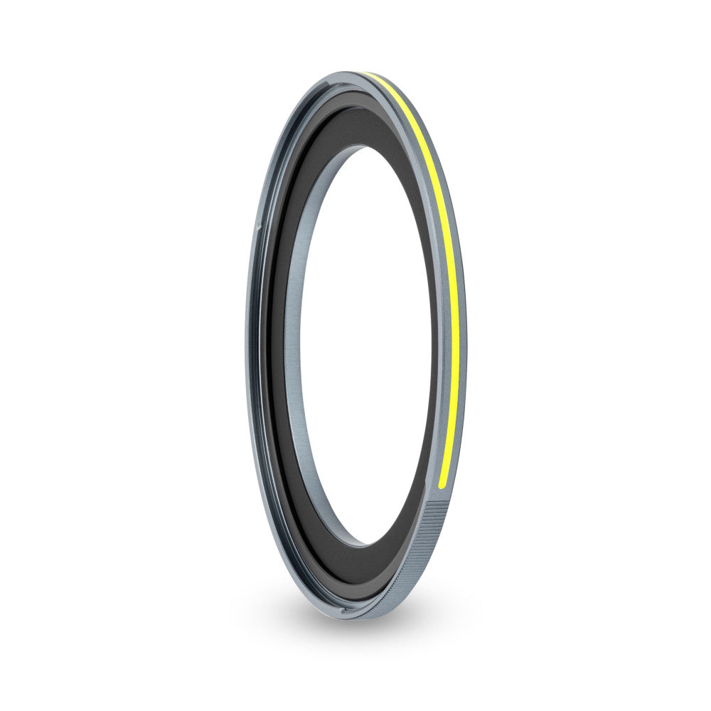 Angled side view of a gray magnetic adapter ring with a yellow stripe, displayed against a white background.