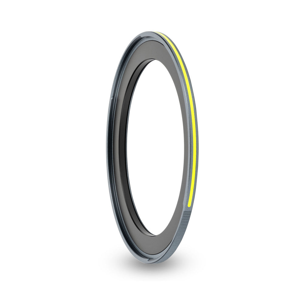 Angled side view of a gray magnetic adapter ring with a yellow luminous stripe, shown against a white background.