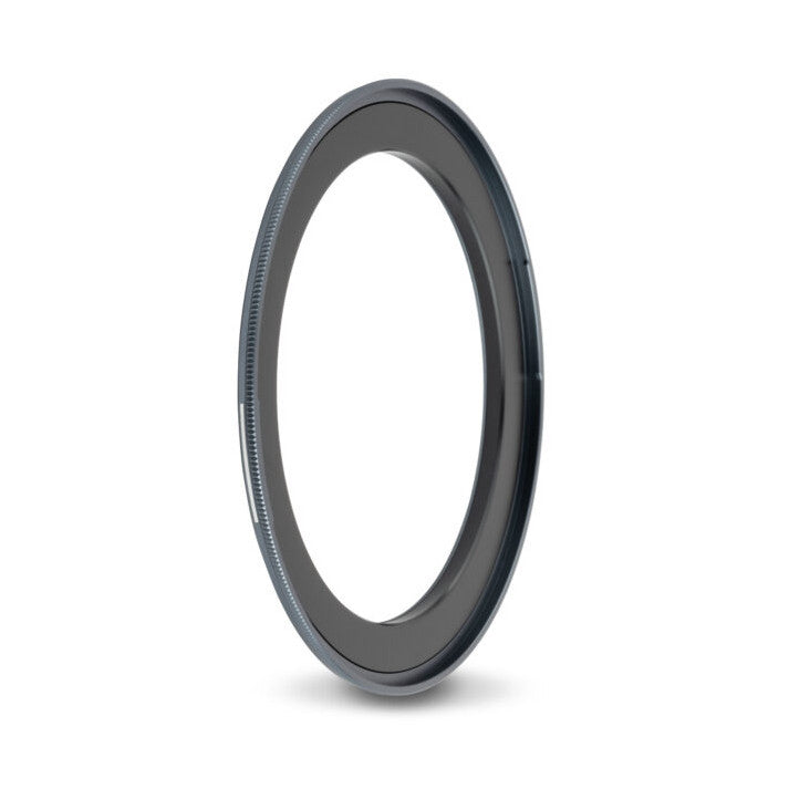 Angled side view of a dark gray magnetic adapter ring with visible threading on the outer edge, photographed against a white background.