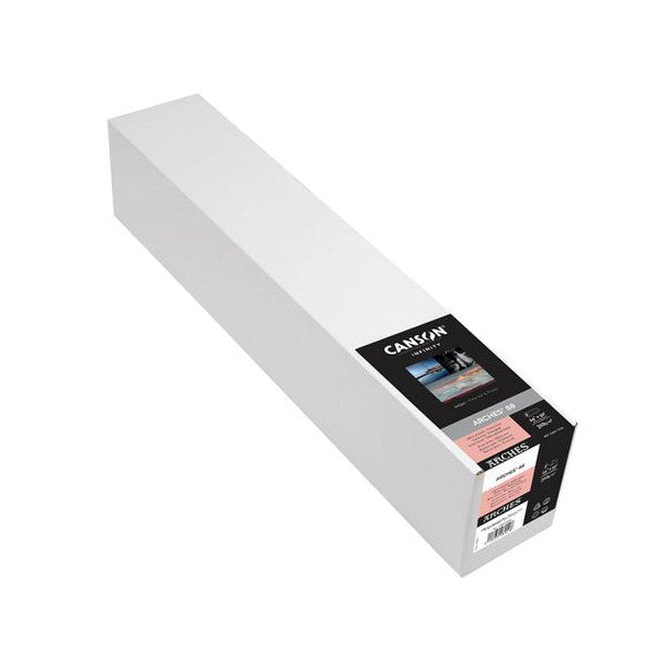 Long white paper roll with black product label on end, photographed at an angle against white background.
