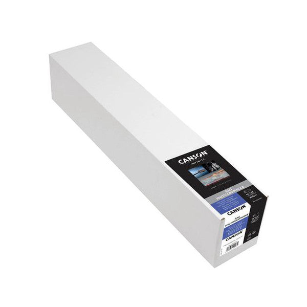 A white paper roll product displayed at an angle showing the black product label and packaging on the end of the roll.