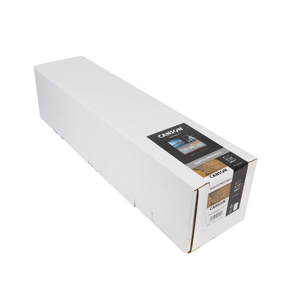 White product roll box shown at an angle displaying the Canson Baryta Prestige II branding and label on the side.