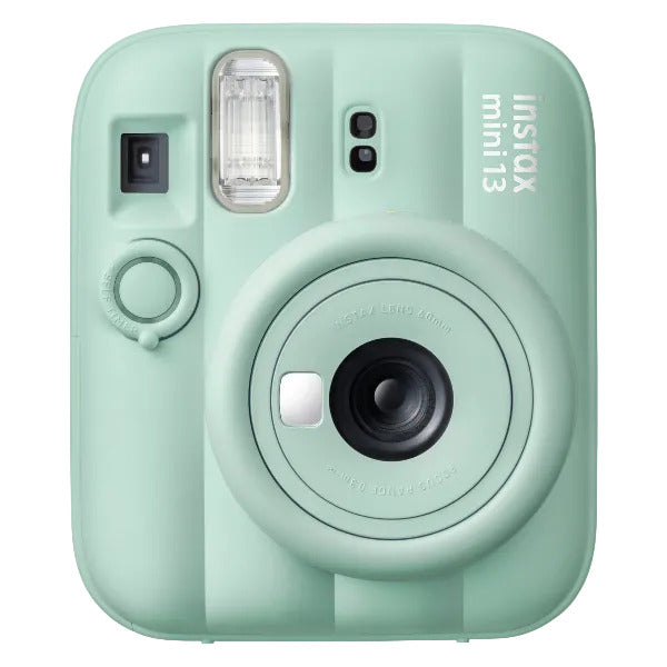 Mint green instant camera with 'Instax mini 13' text on a white background