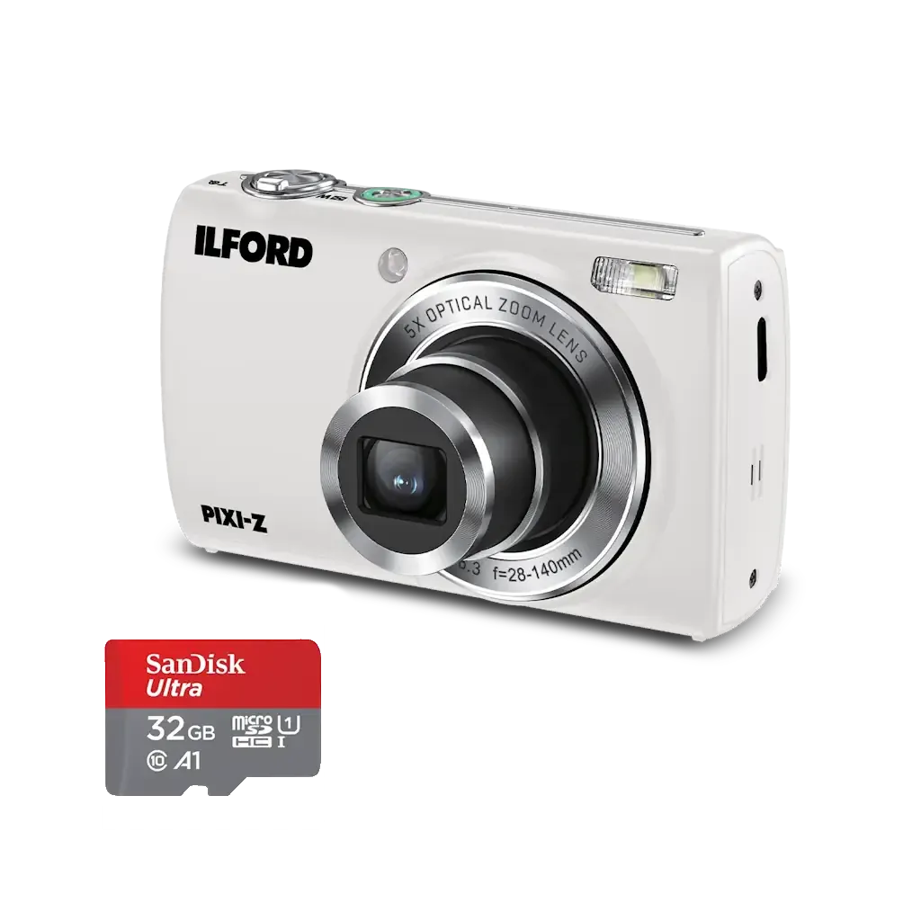 Ilford PIXI-Z Zoom Digital Camera Kit- White - Bonus 32GB Card
