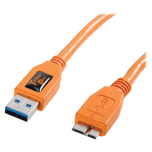 Tether Tools TetherPro USB 3.0 SuperSpeed Micro-B Cable 4.6m - Hi-Vis Orange
