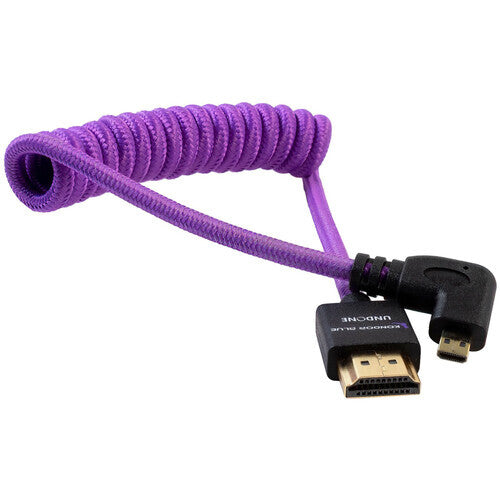 Kondor Blue Gerald Undone MK2 Coiled Right Angle Micro HDMI to Full HDMI Cable for Canon R5/R6 - 30 to 60cm