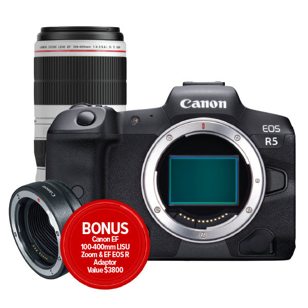 Canon EOS R5 Body Kit with EF100-400mm LISU II  Zoom & EOS R Adaptor