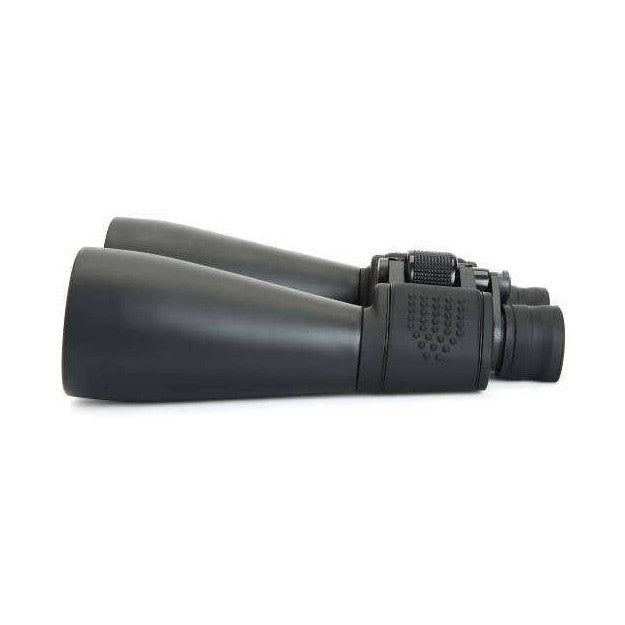 Side view of black Skylander 15x70 binoculars showing the large objective lens barrel and eyepiece against white background.