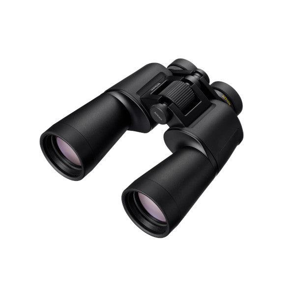 Black binoculars on a white background