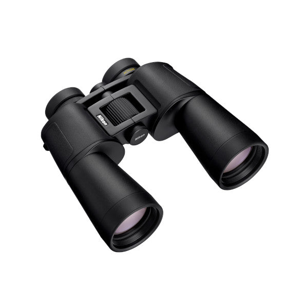Black binoculars on a white background
