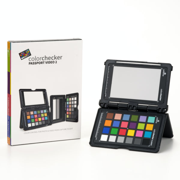 ColorChecker passport video 2 with packaging on a white background