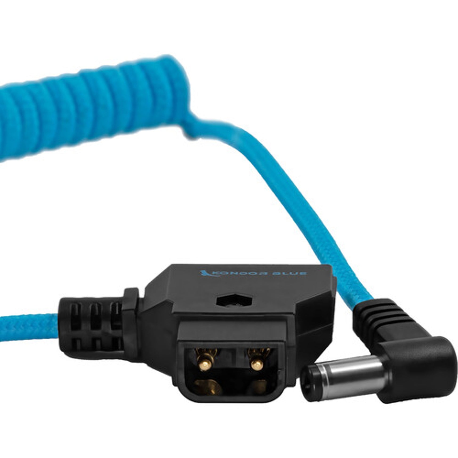 Kondor Blue D-Tap to DC Right Angle Coiled Cable 5.5x2.5mm for Canon C70/Atomos - Blue
