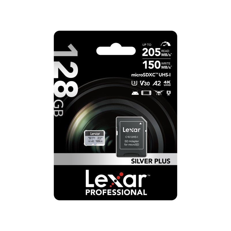 Lexar 128GB Micro SD SILVER PLUS Card 205MBS V30