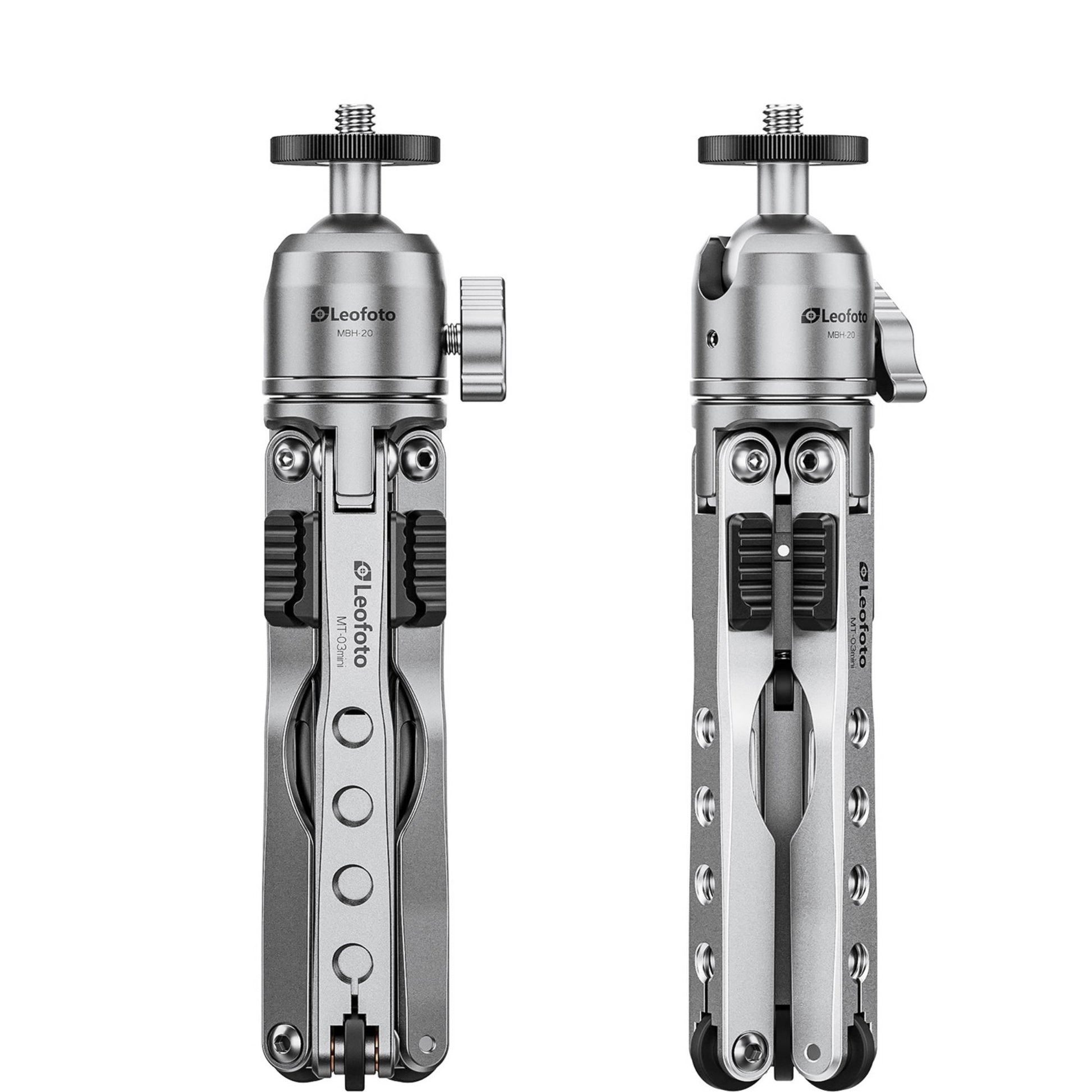 Leofoto MT-03 Mini Table Top 2 Section Tripod with MBH-20 Ball Head - Silver
