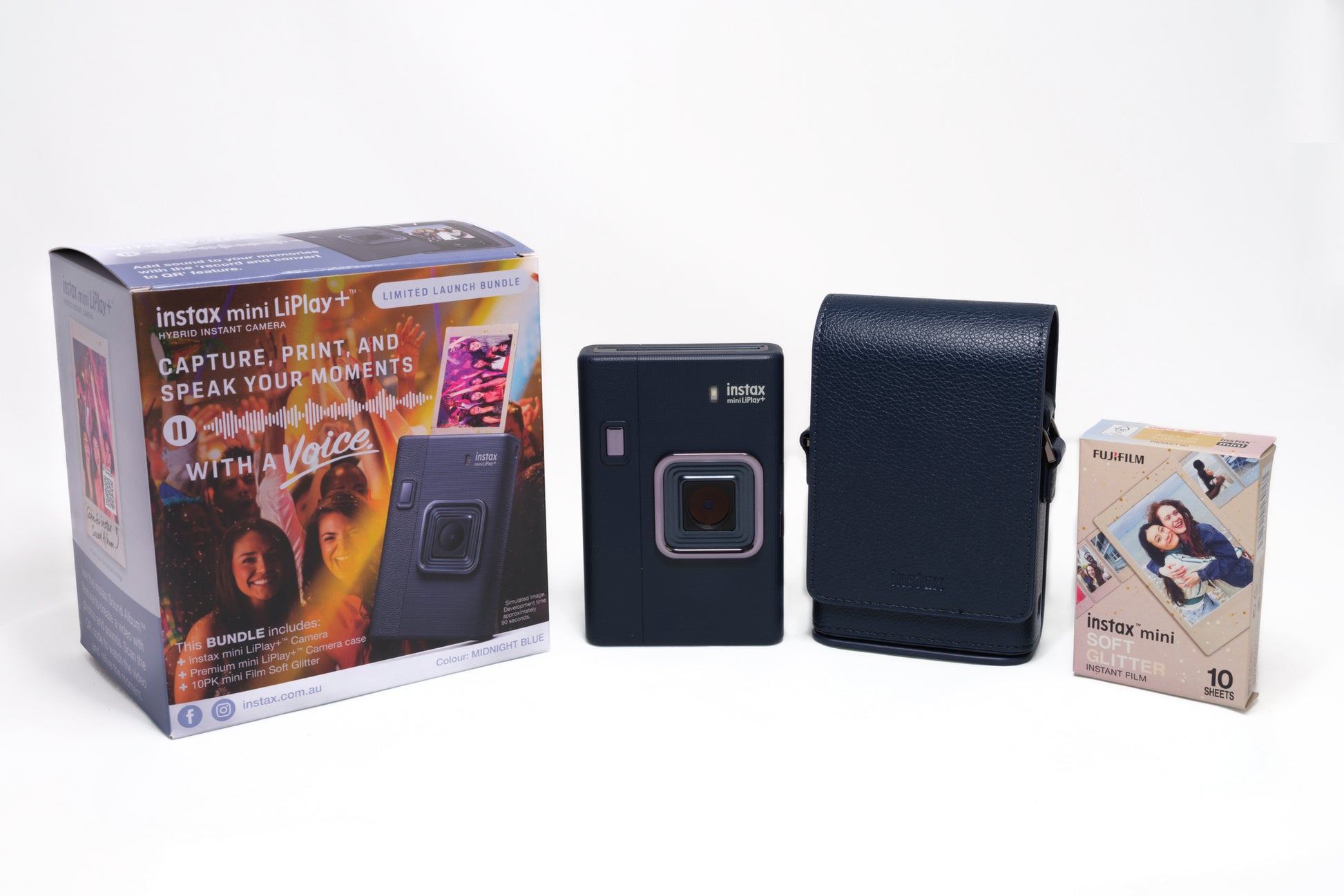 Fujifilm Instax LiPlay+ Instant Camera Bundle - with Case & Film - Blue