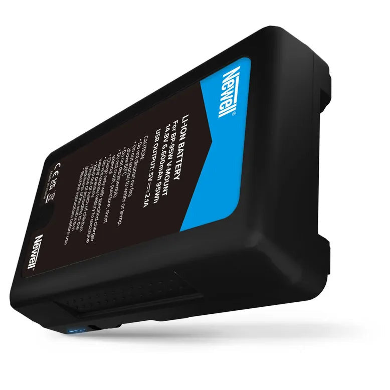 Black battery pack with blue accent on a white background