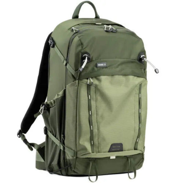 Green backpack on a white background