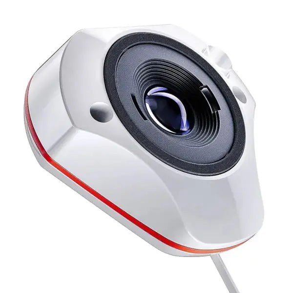 White camera with black lens on a white background
