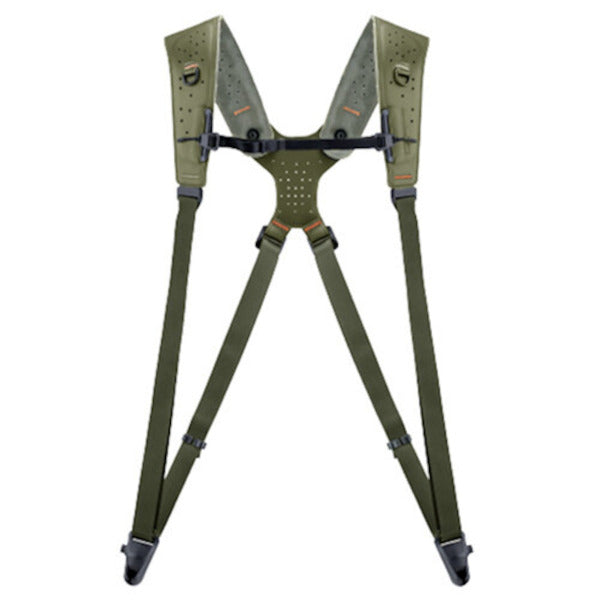 Green tactical harness on a white background