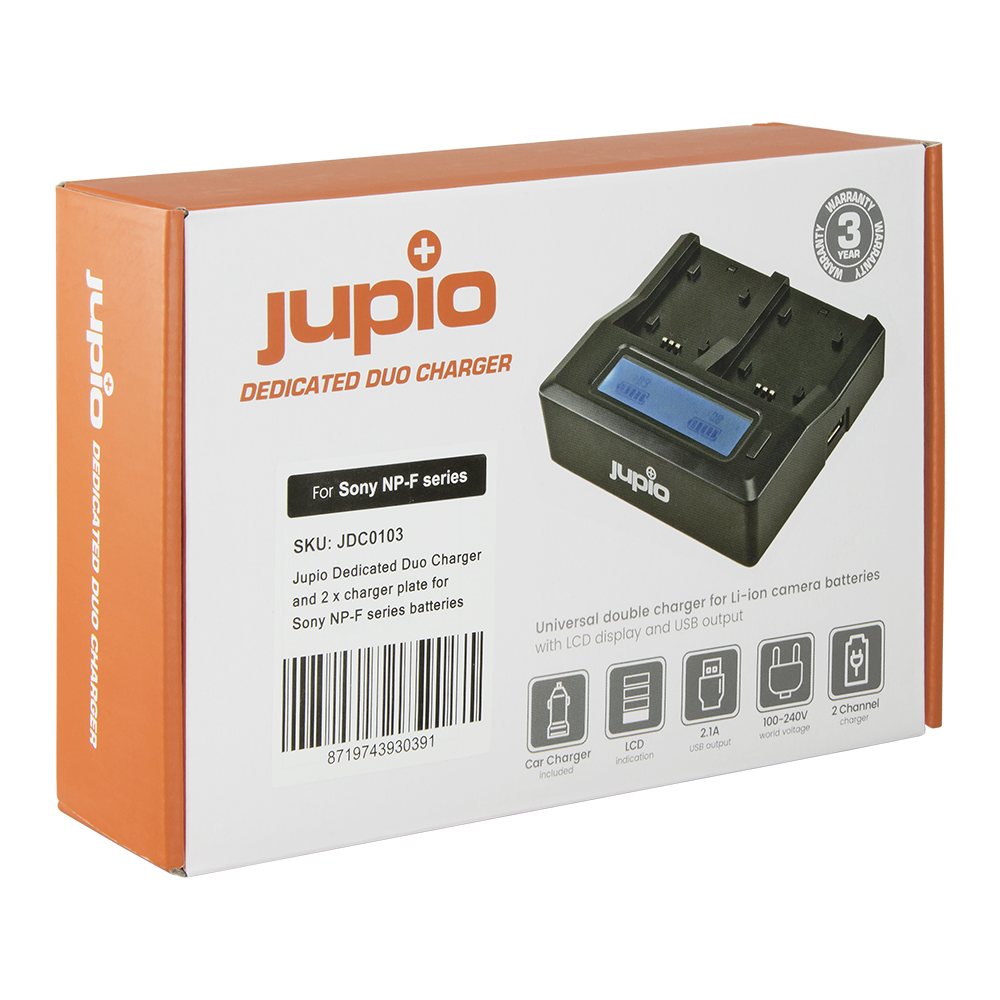 JUPIO Sony Dual Charger with LCD for Sony NPF Batteries