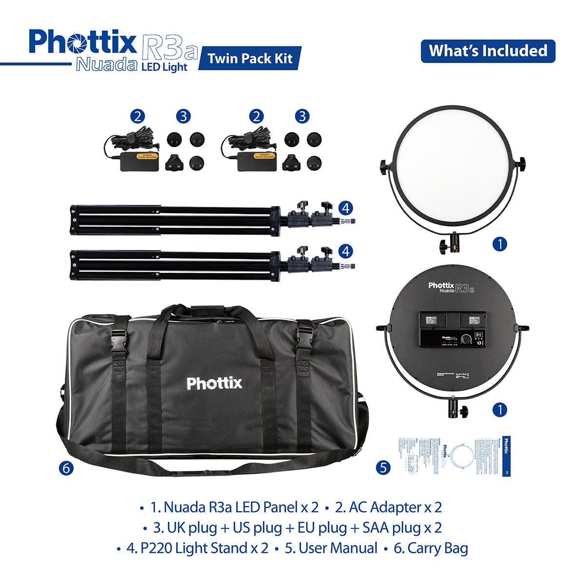 PHOTTIX NUADA R3a Twin LED Soft Light Kit w/Stands