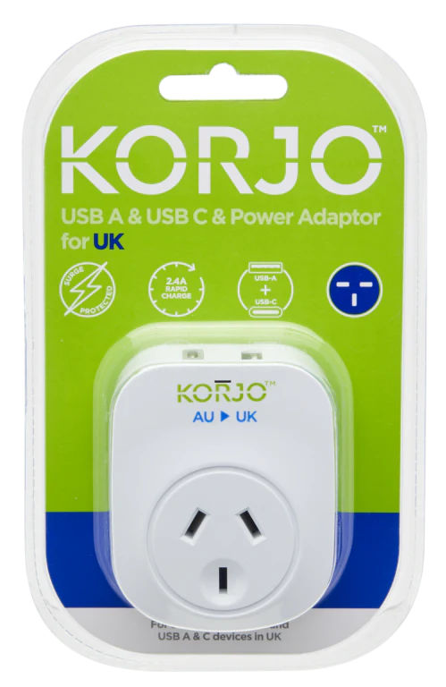 Korjo Plug Adaptor with USB A+C for UK