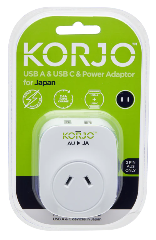 Korjo Plug Adaptor with USB A+C for Japan