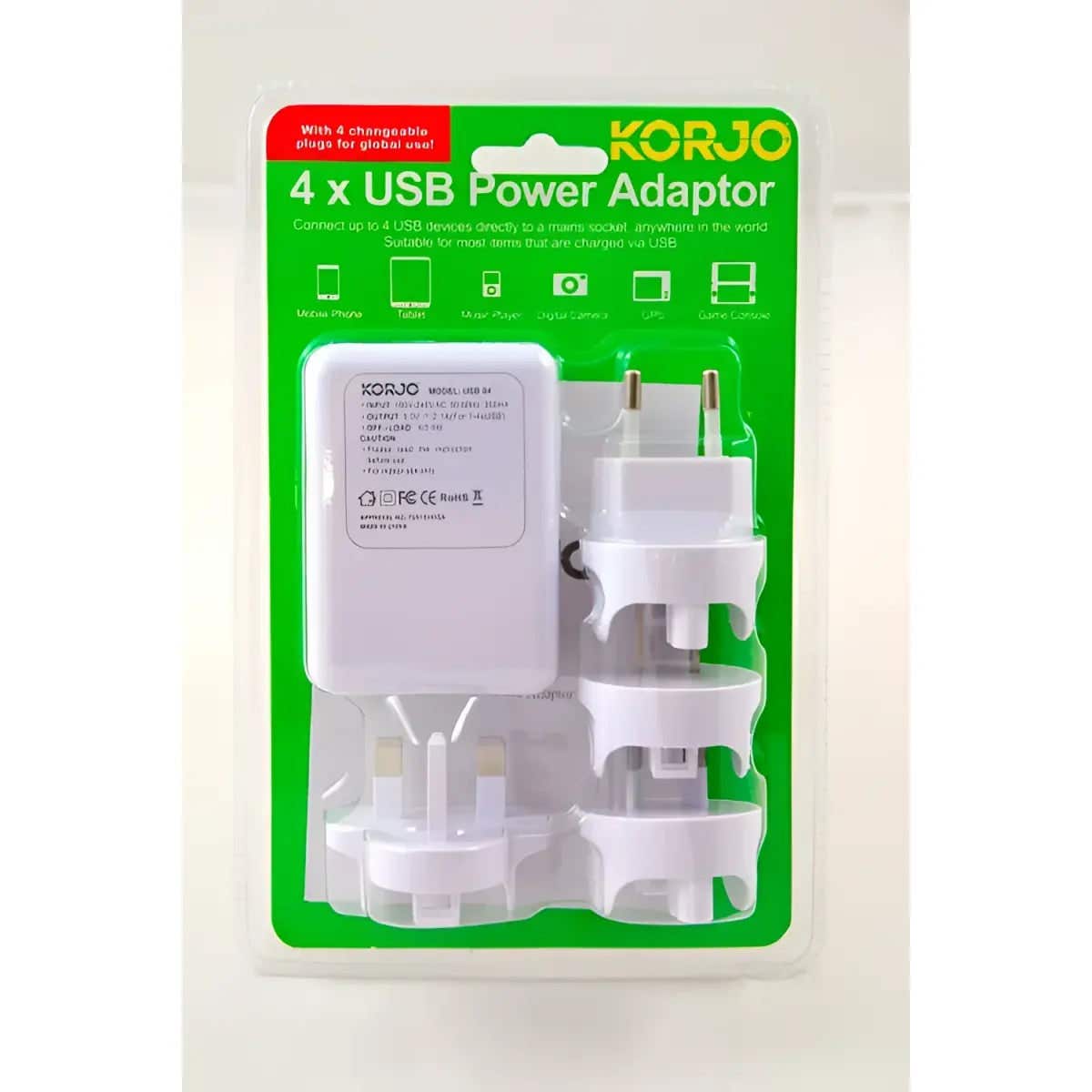 KORJO USB Power Hub with World Wide Plugs