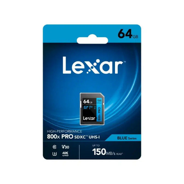 Lexar 64GB SD card packaging on a white background