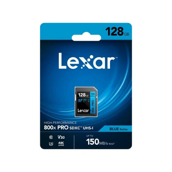 Lexar 128GB SD card packaging on a white background