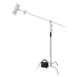 Studio light stand with adjustable arm on a white background