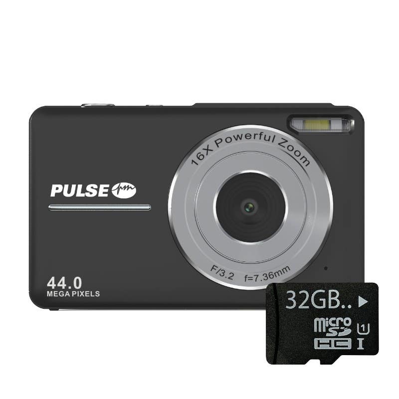 Pulse DC44 Digital Compact Camera w/32GB Card - Black