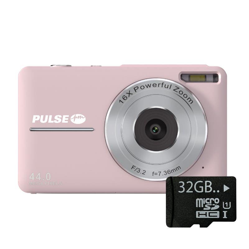 Pulse DC44 Digital Compact Camera PINK with 32GB SD Card