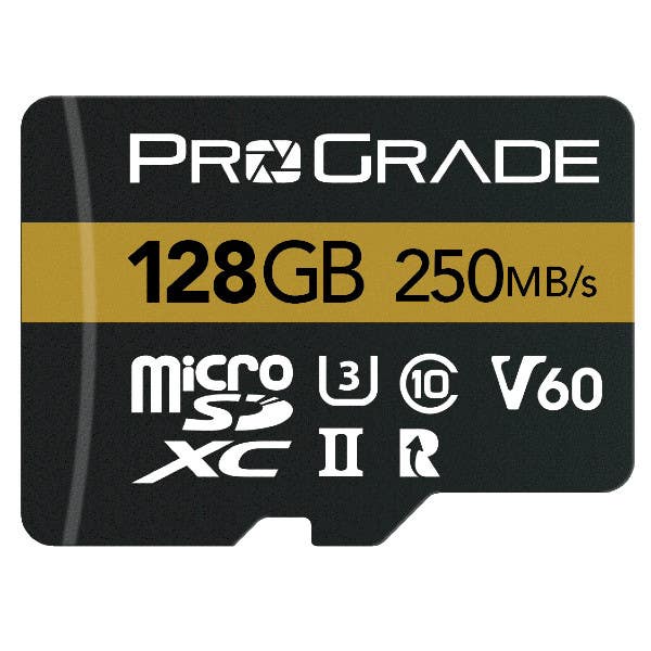 ProGrade 128GB UHSII Micro SD V60 Card w/Adaptor