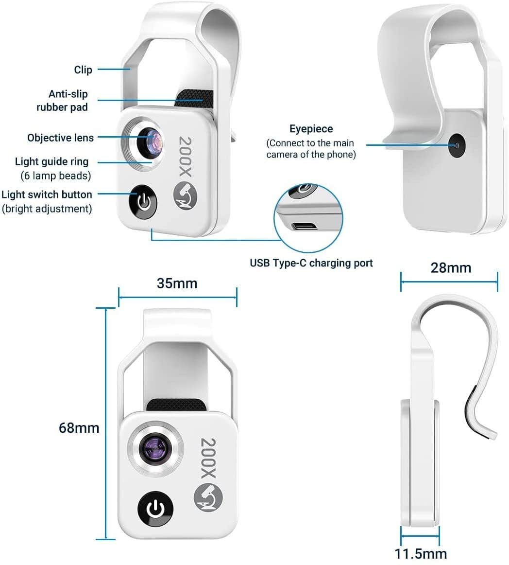 Apexel 200X Clip on Macro Lens with LED